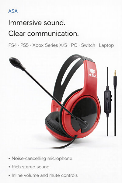 ASA سماعة ألعاب سلكية 099 مع ميكروفون - صوت ستيريو لأجهزة PS4 و PS5 والكمبيوت...