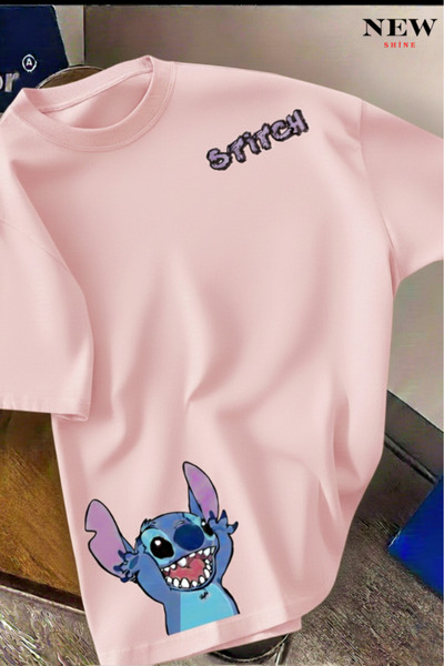 New Shine تي شيرت مطبوع عليه ستيتش للجنسين