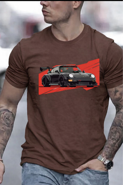 New Shine تي شيرت مطبوع عليه سيارة للجنسين