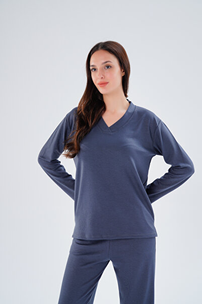 Paw Garage طقم نسائي عالي الجودة من قماش المودال ذو مقاس كبير وياقة على شكل ح...