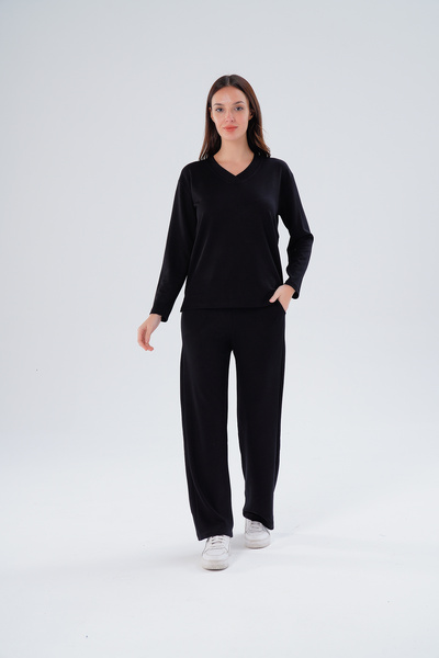 Paw Garage طقم نسائي عالي الجودة من قماش المودال ذو مقاس كبير وياقة على شكل ح...