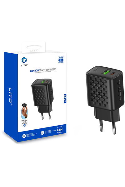 Lito LC19 GaN 1xUSB-A +1xUSB-C PD3.0 QC3.0 PC Ignifug EU 30W Negru