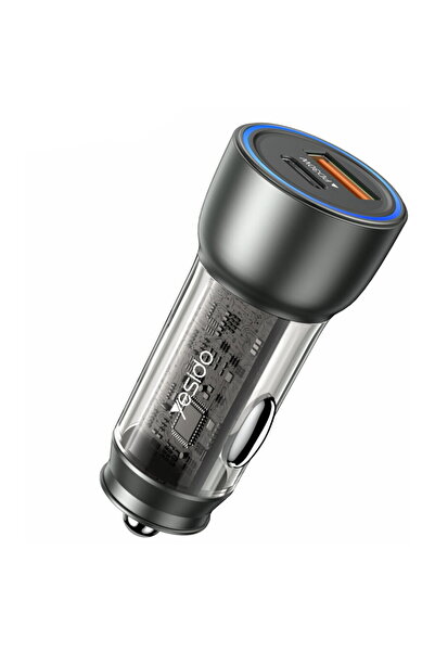 Yesido KF2355110 Y49 cigarette lighter USB-A + USB-C 30W Gray
