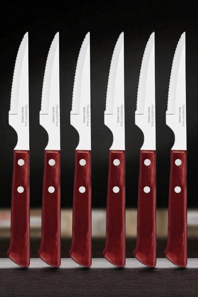 TRAMONTINA 6 Kişilik Paslanmaz Çelik Polywood Saplı Steak Et Bıçağı Seti