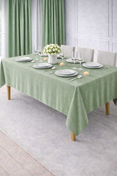 PerdeYap1980 مفرش طاولة ذو ملمس مخملي بلون أخضر مائي