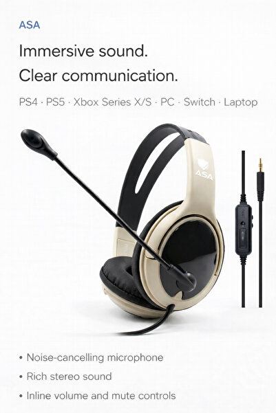 ASA 099 Wired Gaming Headset with Microphone – Stereo Sound for PS4, PS5, PC ...