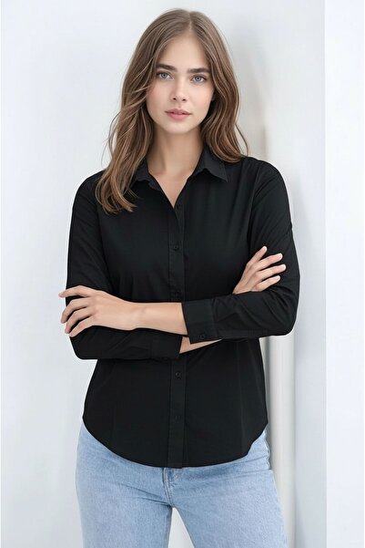 MAMAYAGA Women's Shirt Collar Classic Solid Buttoned Suitable for Hijab Long ...