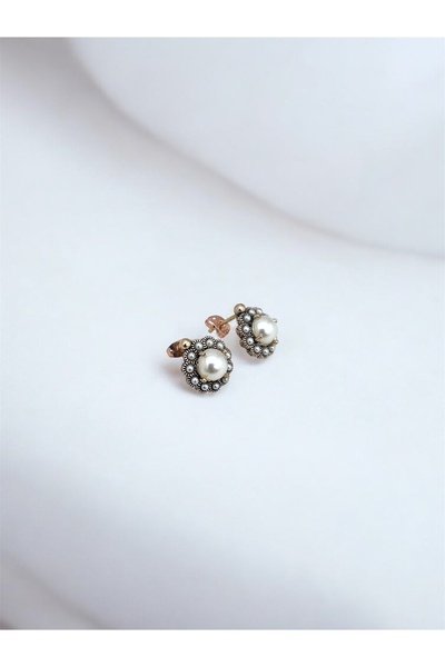 FUYA JEWELLERY Elmas Montür İnci Çiçek Küpe