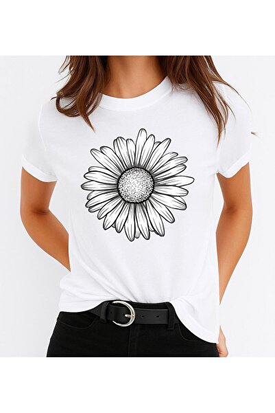 OEM Tricou de damă din bumbac 100% cu imprimeu floral alb 2