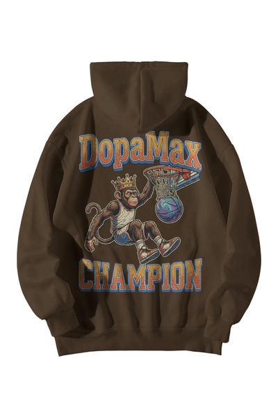 Scrovtie Unisex Brown Oversized Hoodie - Dopamax Basketball Champion Printed ...