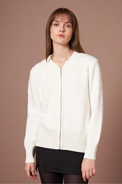 FTZ WOMEN Women's College Collar Beard Cardigan Ecru 25043