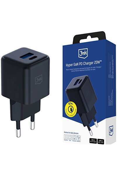 3MK 20W, USB-A + USB-C, GaN, QC4 + PD - Hyper - Negru