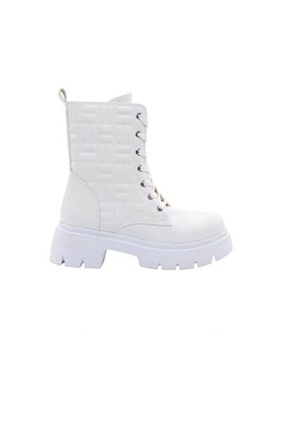 Mergenshoes BF183 Beyaz Bağcıklı Fermuarlı Kadın Bot