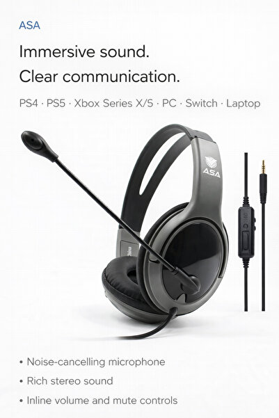 ASA 099 Wired Gaming Headset with Microphone – Stereo Sound for PS4, PS5, PC ...