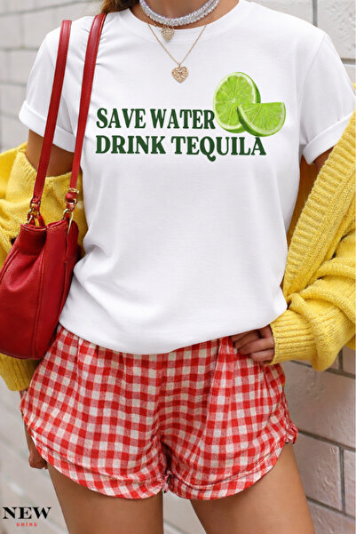 New Shine تي شيرت مطبوع عليه عبارة 'حفظ المياه، اشرب' للجنسين