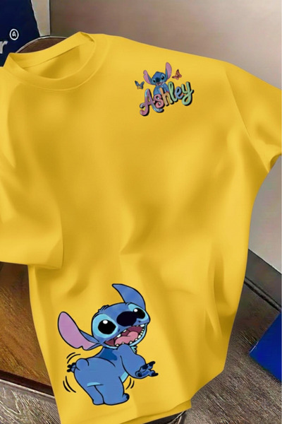 New Shine تي شيرت مطبوع عليه ستيتش للجنسين