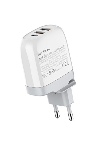 SERIOUX GaN 1x USB-C + 2x USB-A cablu Type-C inclus 65W Alb