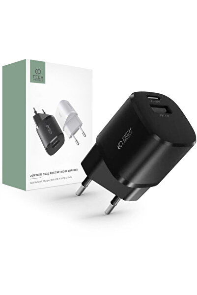 Tech-Protect 9490713927373 C20W 1xUSB-C + 1xUSB-A PD QC3.0 20W Negru