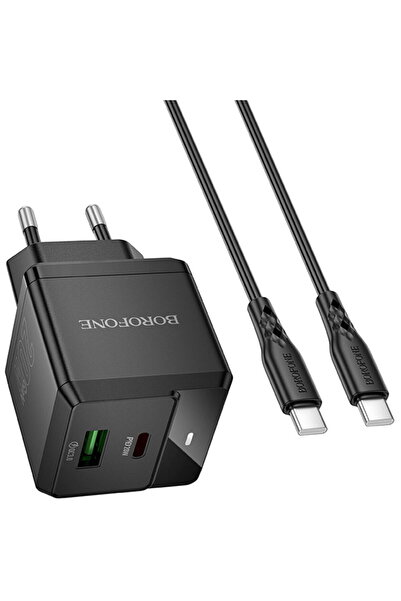 Borofone USB + Type-C, PD20W, QC3.0, 5V/3A + Cablu USB-C - Intenso (BN19) - N...