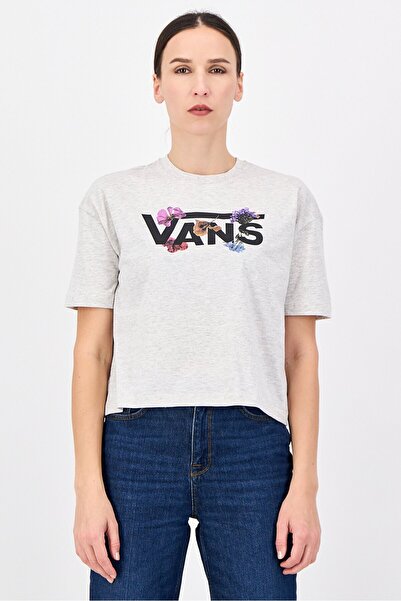 Vans Women Crew Neck Short Sleeve Brand Logo T-shirt, Grey