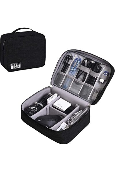 The Bros Black Electronic Accessory Bag, Travel Cable Organizer with Adjustab...