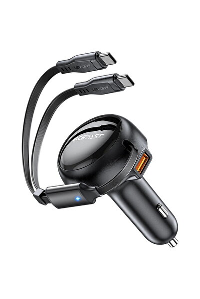 Acefast USB-A + 2 USB-C PD QC cabluri retractabile 53W Negru
