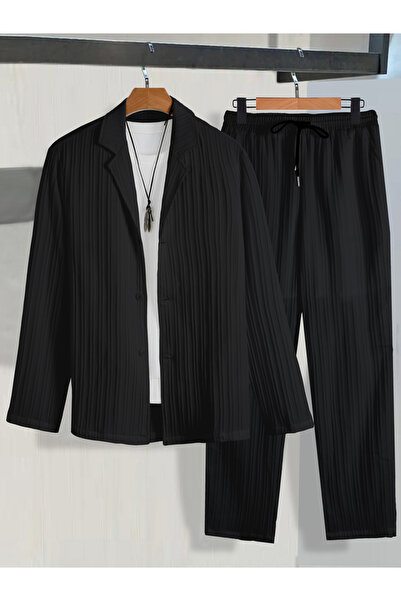 Take Two By Styli Men Black Textured Blazer and Trousers Co-Ords