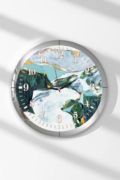 Zevahir Mobilya Dekorasyon Silver Framed Cold Peak-Themed Round Mdf Wall Clock