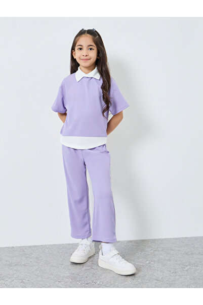 Styli Girls Lilac Knit Top with Trousers Set