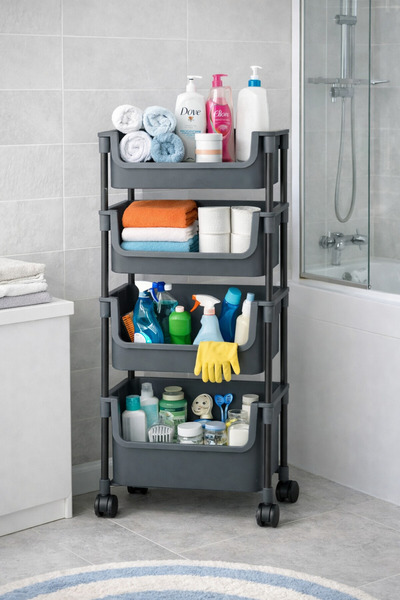 Mim Life 4-Tier Rolling Organizer Shelf Modern Portable Pantry Organizer Bask...