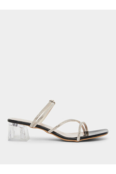 Take Two By Styli Black Rhinestone Block Heel Sandals