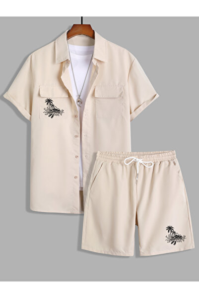 Take Two By Styli Men Graphic Printed Pocket Detail Shirt and Shorts Co-Ords