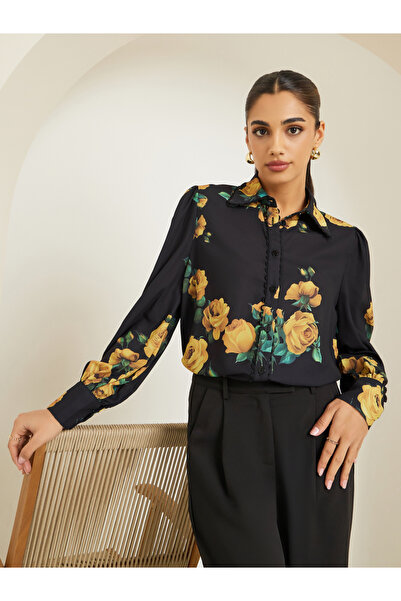 Styli Women Black Floral Printed Shirt