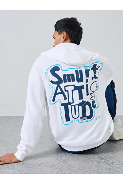 Styli Men White Smurf Graphic Print Hoodie