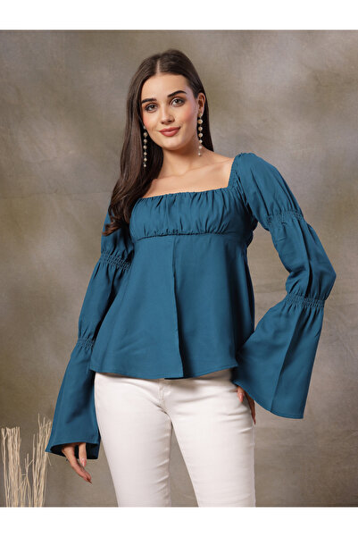 RUE COLLECTION By Styli Women Teal Bell Sleeve Top