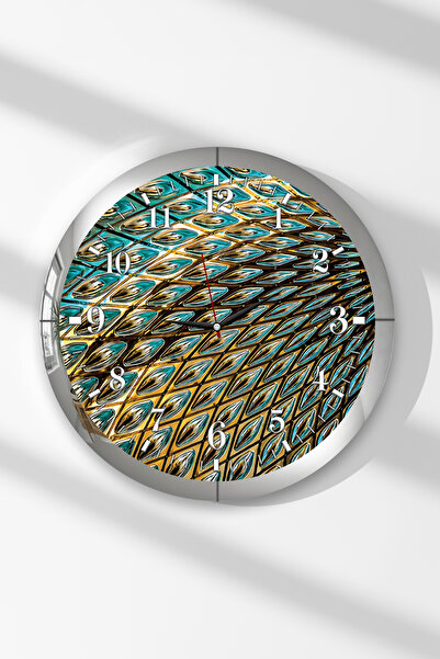 Zevahir Mobilya Dekorasyon Ceas de perete rotund din MDF cu cadru argintiu, c...