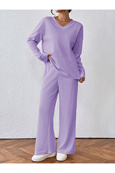 Take Two By Styli Women Lilac Textured Top with Pants Co-Ords