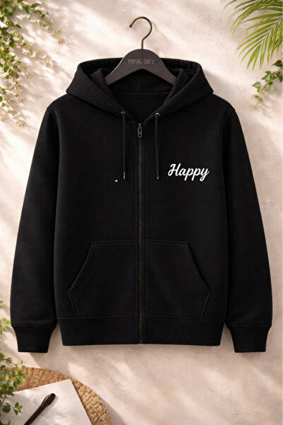 Pink Sky Unisex Printed Zipper Hooded Sweatshirt