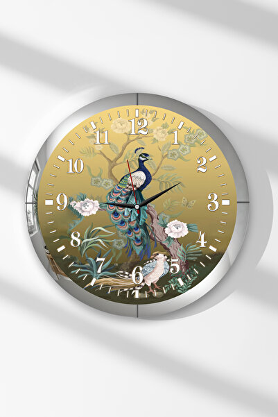 Zevahir Mobilya Dekorasyon Ceas de perete rotund din MDF cu tematică păun, cu...