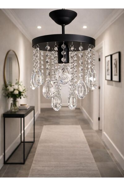 Ömür Avize 20 cm kristal taşlı sarkıt siyah kasa avize