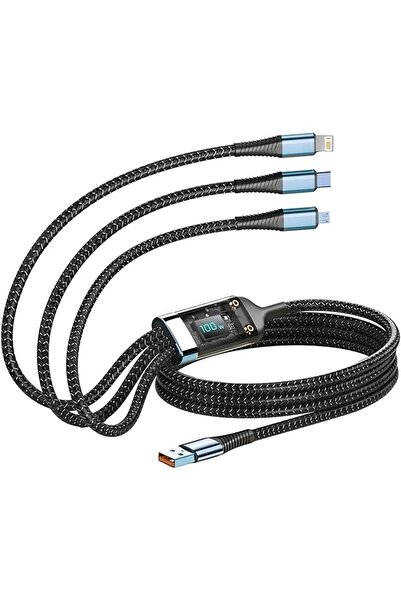 The Bros Fast Charging Cable 3 in 1 100W Type C IOS & Micro USB Nylon Braided...