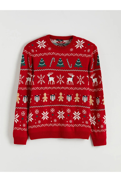 LC Waikiki Crew Neck New Year's Themed Men's Knitwear Sweater