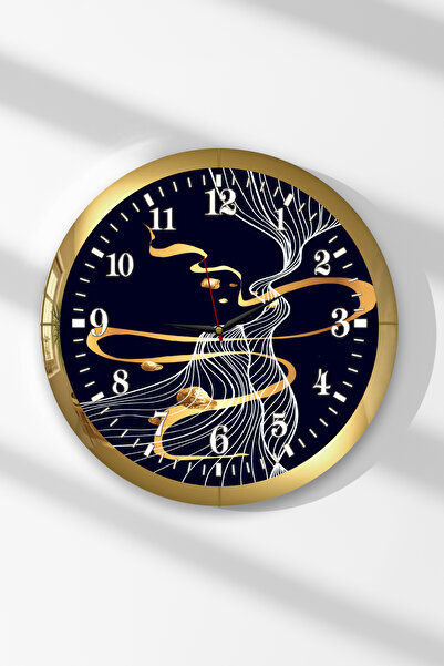 Zevahir Mobilya Dekorasyon Ceas de perete rotund din MDF cu tematică Gold Lin...