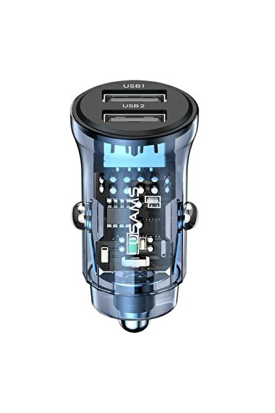 Usams Încărcător auto C31 Dual USB-A, încărcare rapidă 3A, albastru, design s...