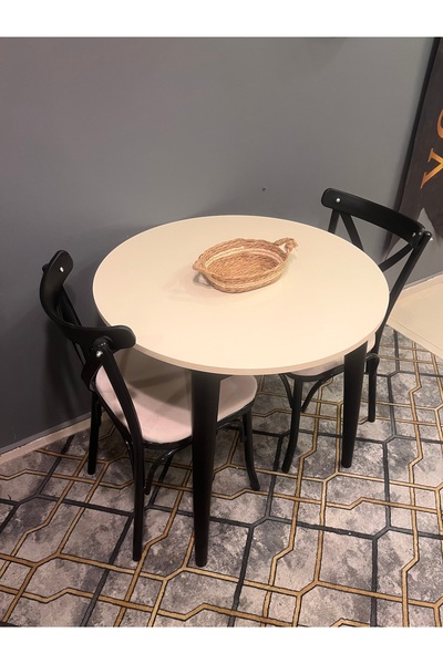 VOGUE TASARIM VE AKSESUAR 80 cm yuvarlak krem siyah yemek mutfak balkon masas...