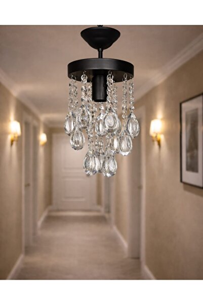 Ömür Avize 15 cm kristal taşlı siyah kasa avize