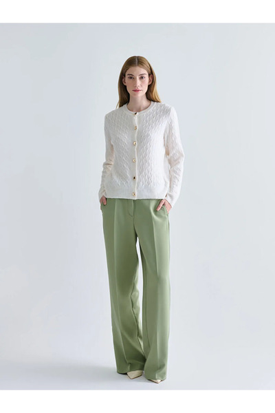 LC Waikiki Crew Neck Self Patterned Women's Knitwear Cardigan