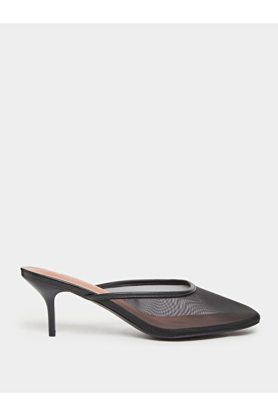 Styli Black Mesh Pointed Toe Stiletto Heel Mules