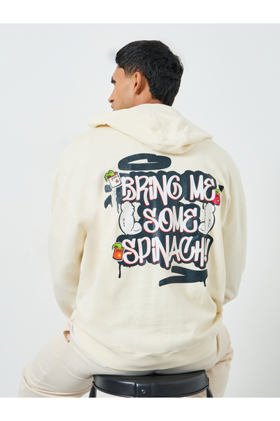 Styli Men Popeye Character Print Oversized Hoodie