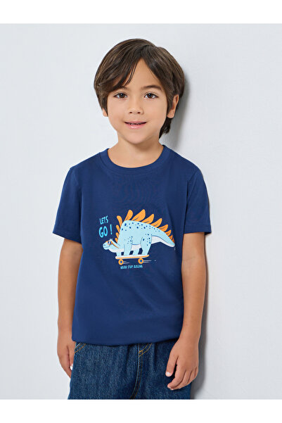 Styli تيشيرت قطني أزرق للأولاد برسومات ديناصور